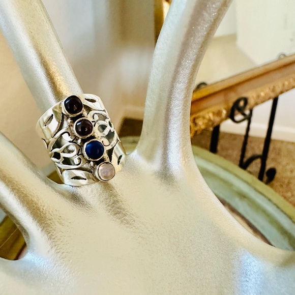 Silver Wide Multi Stone Modernist Ring - Picture 3 of 14